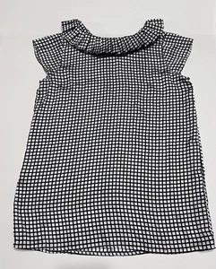 Espada Checkered Black & White Ruffle Collar Sleeveless Top Size 4 Medium - Picture 1 of 8