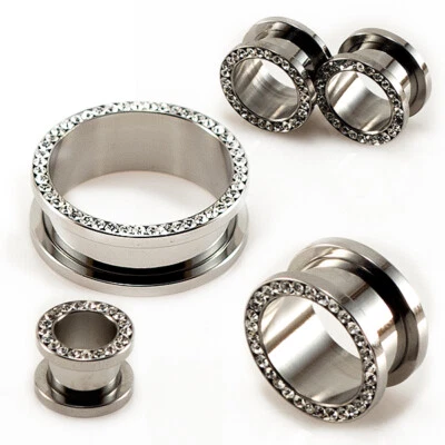 Piercing Tunnel - Chirurgenstahl, Strasssteine - Klar, 6-25mm - Bild 1 von 2