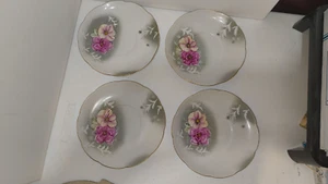 Limoges China Hand Painted Floral 4 Saucers Pink & White Flowers 6.5", lot of 4 - Picture 1 of 12