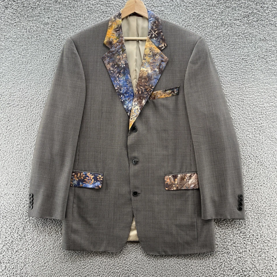 Samuelsohn Sport пальто мужчин 44L черный заколка чек цветочный лацкан вечеринки коктейль блейзер - Изображение 1 из 4