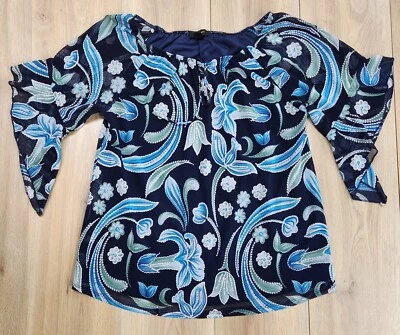 Blusa Espresso Forrada Mujer Talla Grande, Cuello Redondo, Media Manga Flutter, Azul Foto 1 de 4