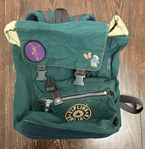Vintage 90s Kipling Green Backpack With 90s Dave Matthews & Smurf Patches - Picture 1 of 9