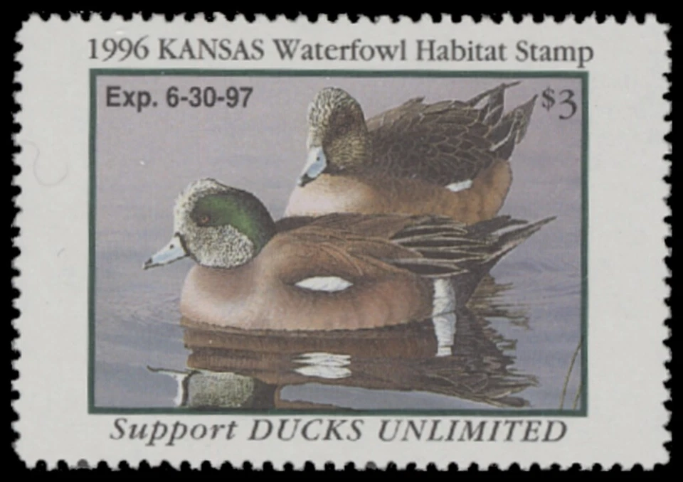 1996  Kansas State Duck Stamp Mint Never Hinged. Original Gum  - Image 1 of 1