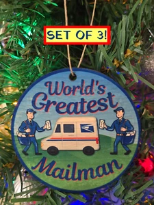 (3) SET OF 3 ASPEN ORNAMENTS (3" DIAMETER) MAILMAN CHRISTMAS GIFT USPS DECOR - Picture 1 of 1