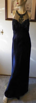 Roberta navy blue jacquard satin glitter lace formal evening long dress 7/8 - Image 1 of 4