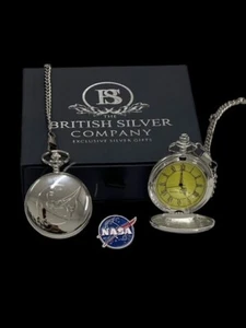 NASA Silver Pocket Watch Lapel Pin Space Mission Agency Shuttle Apollo Gift Set - Imagen 1 de 5