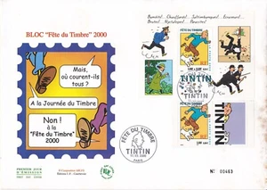 Enveloppe grand format 1er jour 2000 Fête du timbre Tintin - Picture 1 of 2