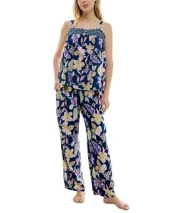 Roudelain Women's 2-Pc. Smocked Swing Cami & Pants Pajamas Set - Floral - Size L - Picture 1 of 7