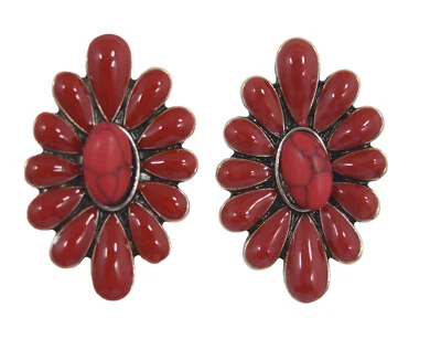 Pendientes con poste de flor de calabaza roja piedra howlita roja occidental Foto 1 de 2