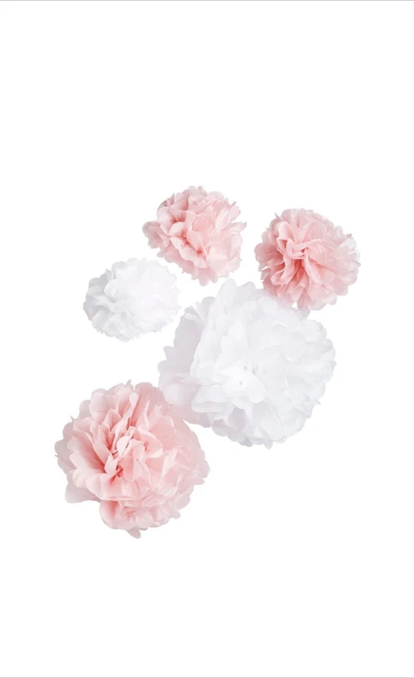 5x Pink & White Pom Poms Girl Baby Shower Party Venue  Decorations - Image 1 of 1