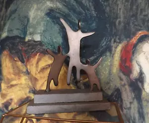 Cast metal bronze family statue figurine on stone base by Parlane 8.75" high - Picture 1 of 10