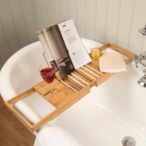 Croydex Extendable Bamboo Bath Tray, Bathtub Rack, Bathroom Storage Caddy - Picture 1 of 9