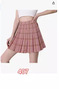 Hoerev Women Girls Short High Waist Pleated Skater Tennis Skirt Pink Stripes 12 - Picture 1 of 5