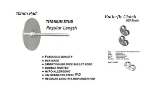 10mm - Titanium 9.5mm Stud Length - Clutch Options - Hypo-allergenic - Surgical - Bild 1 von 35