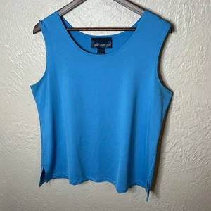 Camiseta sin mangas Susan Graver estilo tejido líquido para mujer L azul elástico sin arrugas - Imagen 1 de 10