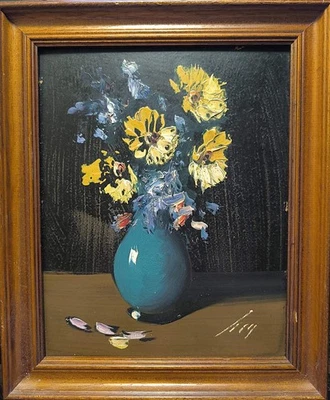VINTAGE Expressionist Antiques Oil Painting FLOWERS Heavy Knife Impasto Textured - Image 1 of 4