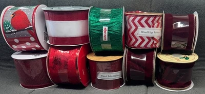 10 rolls NEW 2.5 in. Wired-Edge RG Designer Ribbon HOLIDAY Wreaths Velvet,Beaded - Image 1 of 4
