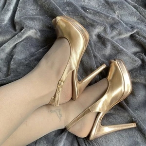 Rose Gold High Heel Peeptoes Pumps Stiletto Schimmer Metallic 38 Riemen Schnalle - Bild 1 von 11