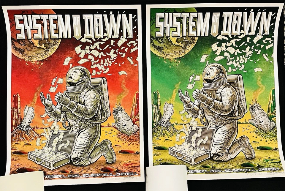 EMEK System Of A Down Concert Poster SET Chicago 2025 Signed Artist Edition /100 - Image 1 of 1