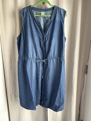 Faded Glory Women's Blue Chambray Sleeveless Dress 100% Cotton Button Up - Image 1 of 2