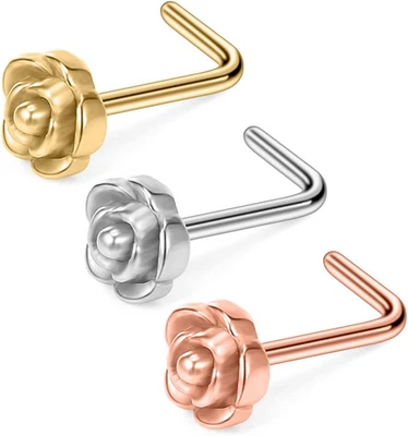 20G хирургическая сталь розовый шар круглый бриллиант CZ нос гвоздики кольца L-образный пирсинг  - Изображение 1 из 4