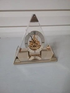 Vintage Seiko Pyramid Quartz Skeleton Open Face Mantle Clock Luxcite Gold - Picture 1 of 6