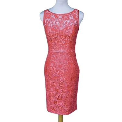 Vestido THEIA para mujer talla 0 rosa de encaje sin mangas forrado en la espalda redonda Foto 1 de 4