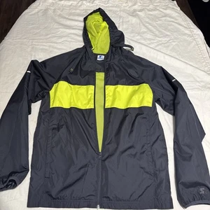 Starter Gray Yellow Full Zip Mesh Lined Light Windbreaker Hooded Jacket Sz. S - Picture 1 of 7