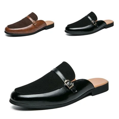 Men's Slippers Mules Buckle Slip on Loafers Flat Shoes Square Toe Summer D - Image 1 of 4