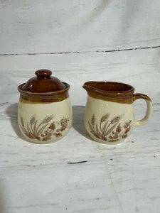 Azúcarero vintage de gres con patrón de trigo con tapa y juego de crema - Imagen 1 de 10