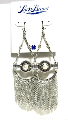 Lucky Brand Silver-Tone Pearl & Fringe Hammered Swag Chandelier Earrings NWT - Image 1 of 4