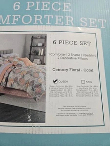 Traditions By Waverly 6pc Coral Century Floral Comforter Bed Set Queen - Picture 1 of 5