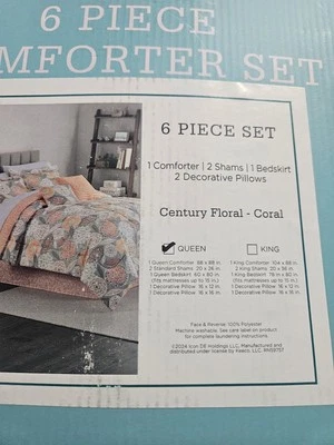 Traditions By Waverly 6pc Coral Century Floral Comforter Bed Set Queen - Image 1 of 4