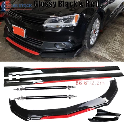 Front Bumper Lip Splitter Spoiler Glossy Black Red For Volkswagen EOS 2007-2016 - Image 1 of 4