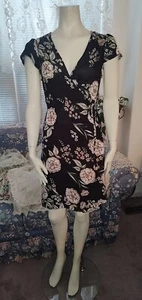 Spirit Of Grace Womens Black Floral Wrap Dress - size Medium (Runs Small) - Picture 1 of 19