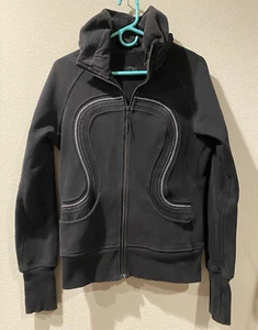 Lululemon Cuddle Up Full Zip Jacket Black Thumb Holes Sz 6 - Chest 18" / L = 24" - Picture 1 of 17