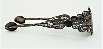 Pinzas de filigrana de plata de ley con motivo de diamante cubierta de extremo de escudo Foto 1 de 4