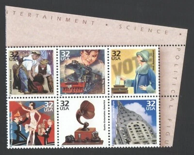 6 Unused US Postage 32 Cent Stamps 20s Celebrate Century FLAPPERS Toy Trains - Image 1 of 3