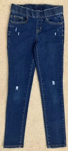 CAT & JACK size 10 Girls Dark Blue Pull On Distressed Jeggings - Picture 1 of 4