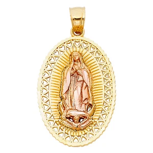 Solid 14K bicolor gold Guadalupe medal EJPT1105 - Picture 1 of 1