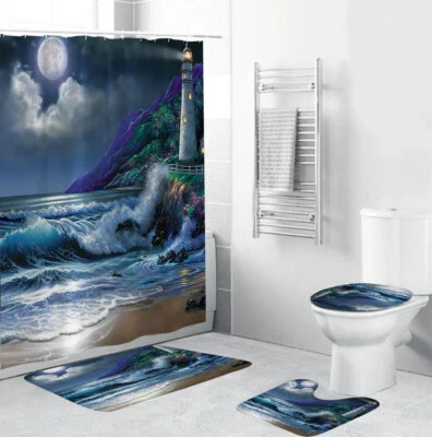 Coast Shower Curtain Bathroom Rug Set Thick Bath Mat Non-Slip Toilet Lid* - Image 1 of 4
