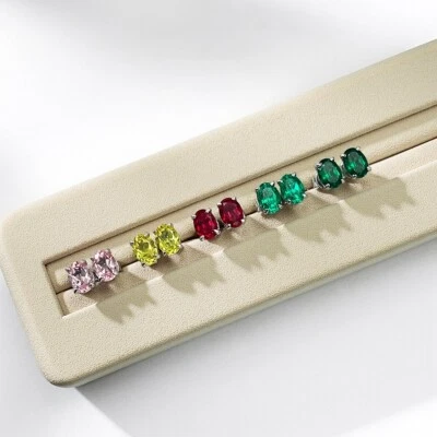 2cttw Oval Cut Lab Grown Diamond Stud Earrings Men Women 14k White Gold Plated - Image 1 of 4