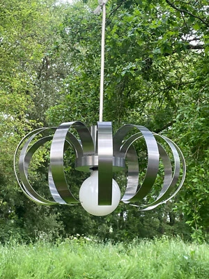 Suspension, lustre à lames inox années 70 - Photo 1/4