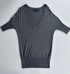 MISS ME Long Sweater Women's M tudded V-Neck Short Sleeve Wool Cashmere Blend - Picture 1 of 24