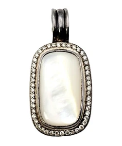 David Yurman Pendant Mother of Pearl, Diamond Halo Sterling Silver Enhancer 1.5" - Picture 1 of 10