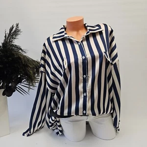 Italy Bluse Satin REGULAR FIT - Gestreifte - Hemdbluse - Blau Gr. 40 42 44 - Bild 1 von 6