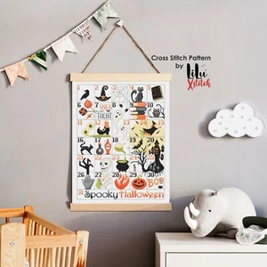Cross Stitch Pattern Halloween Calendar chart by LiluXstitch. Spooky embroidery - Picture 1 of 10