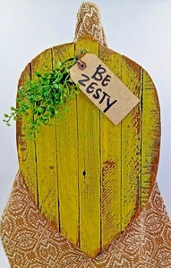 "Be Zesty " Handmade Hanging Wood Sign Yellow with Greenery & Jute Hanger 15x10" - Picture 1 of 2