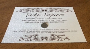 HOCHZEITSGEDICHT LUCKY SIXPENCE GESCHENK FÜR BRAUT ECHTE SIXPENCE & KARTENGEFALLEN SECHS 026 - Bild 1 von 4