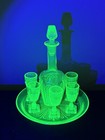 French Vaseline Uranium Liquor Decanter Set with Plate